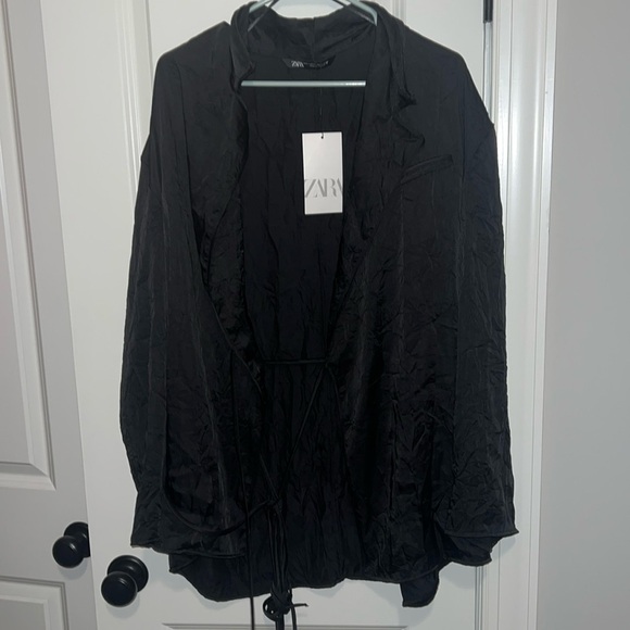 Zara Other - Zara NWT Medium Large Crinkle Kimono Mini Robe Sleepwear Wrap Pajama Black
